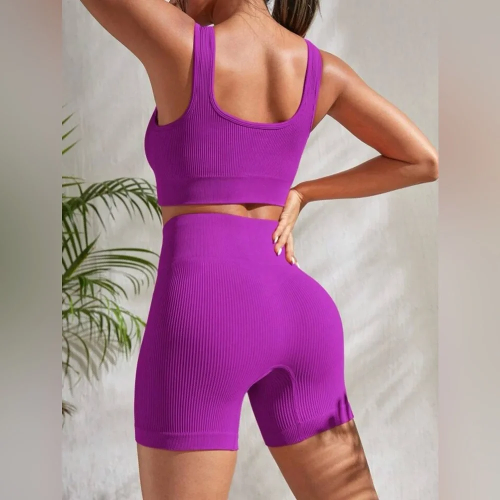 Seamluxe Sport Ribbed Knit Wideband Waist Sports Set Workout Women Set Gym Yoga
